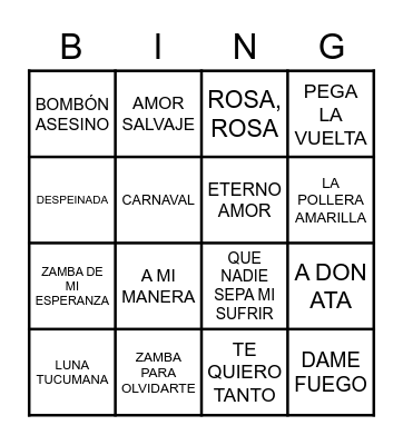 BINGO MUSICAL Bingo Card