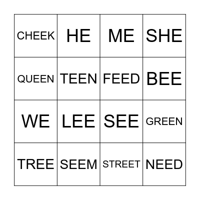 Long Ee Bingo Card