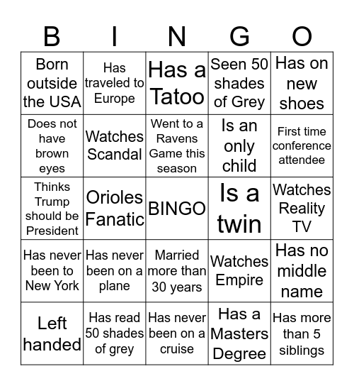 Womens Conference 2016 Bingo Card