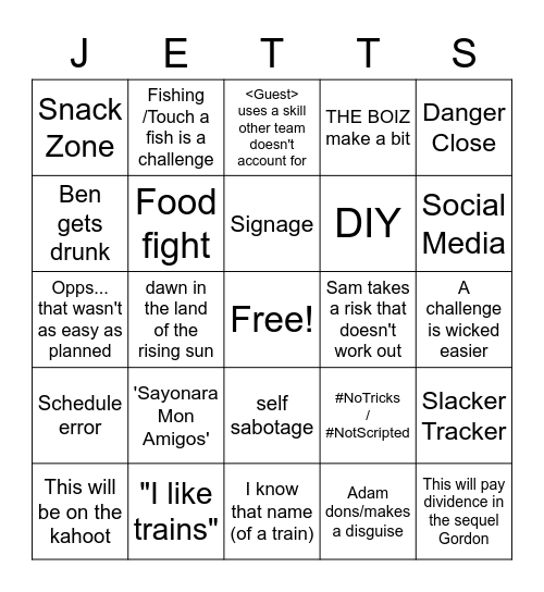 Jett Lag, Season 6: Japan Bingo Card