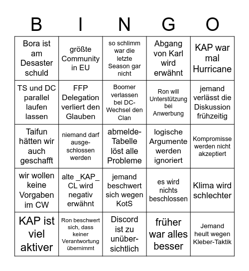 KAP-Beef Bingo Card