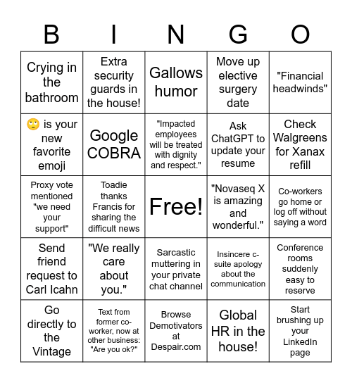 DOWNSIZED BINGO: Illumina Edition Bingo Card