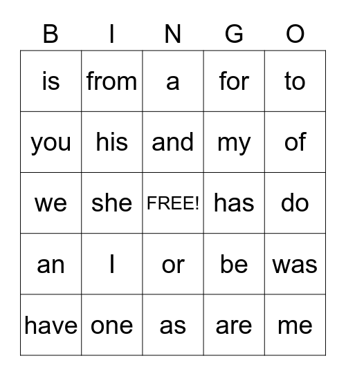 Trick Word Bingo Card