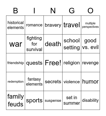 Book Club Bingo Card