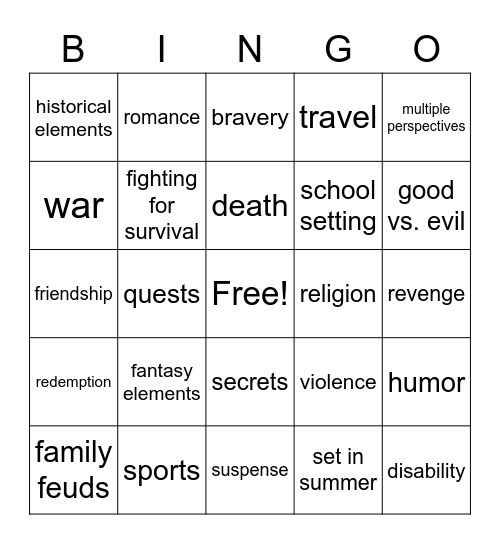 Book Club Bingo Card