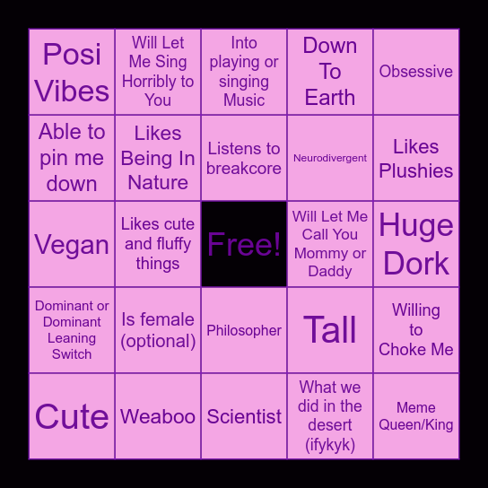 Are You Ciel's type? Bingo Card