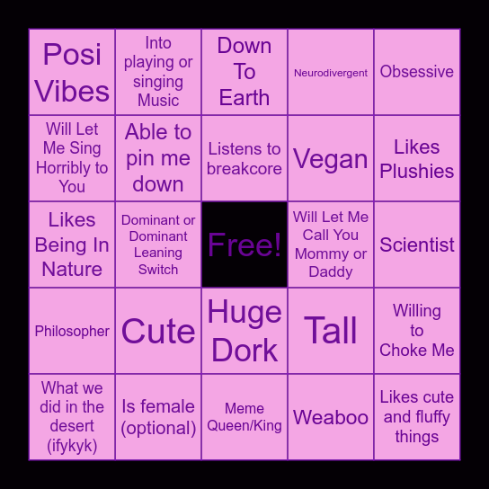 Are You Ciel's type? Bingo Card