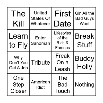 Kerrang! Bingo Card