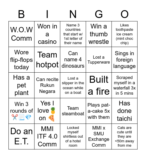 Bingo Lingo Mimbo Nindo Bingo Card