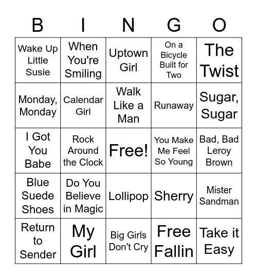 Music Bingo Card