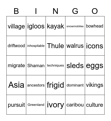Inuit Bingo Card