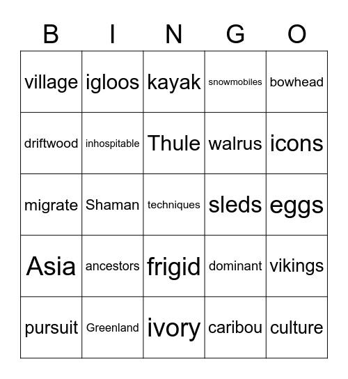 Inuit Bingo Card