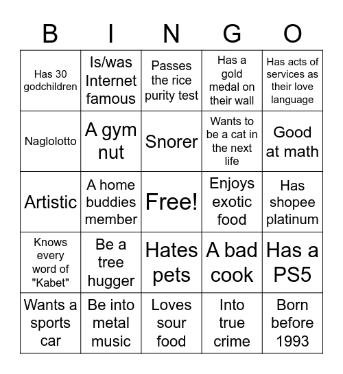 Human Bingo Card
