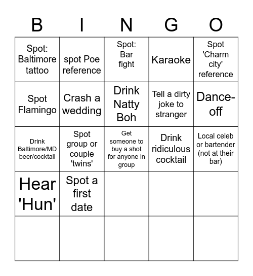 Baltimore chill bingo Card