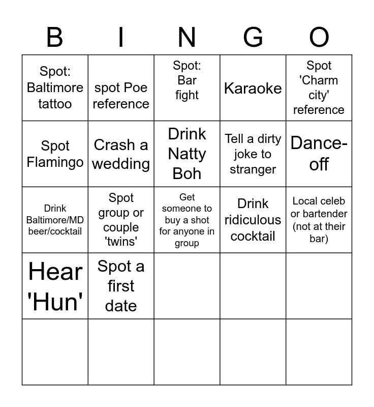 Baltimore chill bingo Card