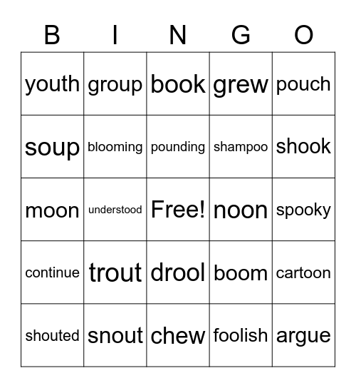 Unit 15 Words Bingo Card