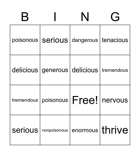 colston Bingo Card
