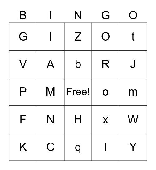Letter Sounds Bingo Card