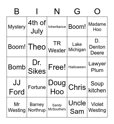 Westing Game Bingo Card