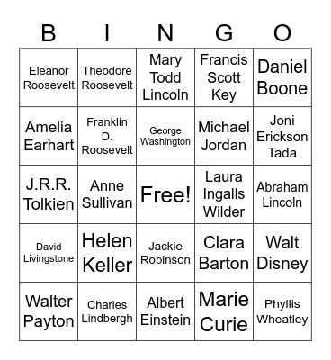 Famous People Bingo Card