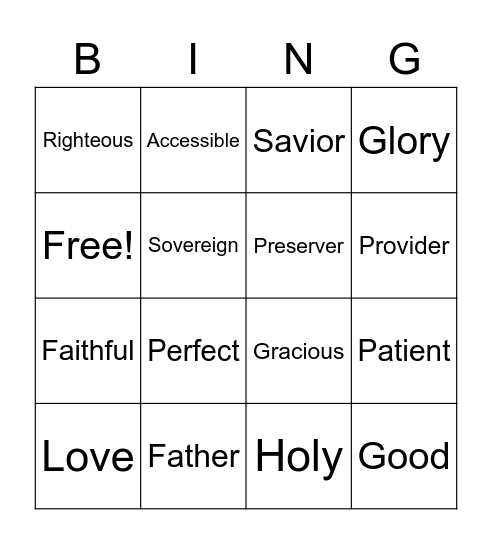 Attributes of God Bingo Card