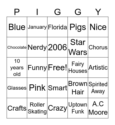 Aubrey's Bingo Card