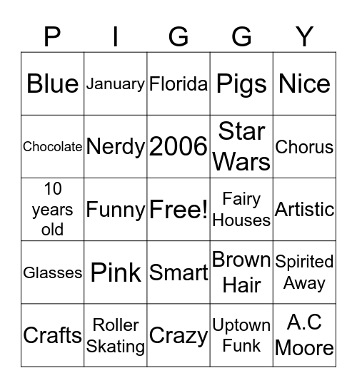 Aubrey's Bingo Card