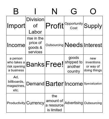 Social Studies - The U.S. Economy Bingo Card
