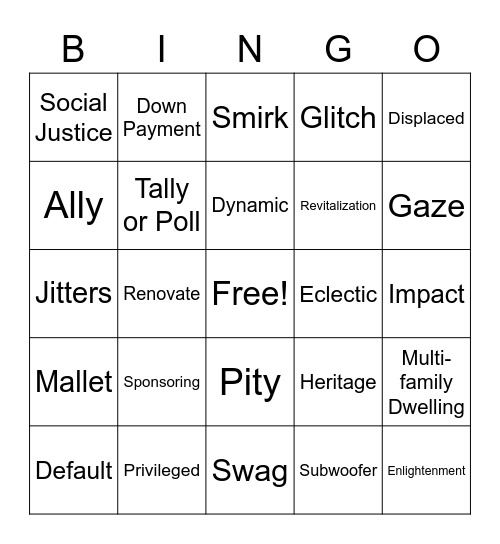 Take Back The Block Bingo Card