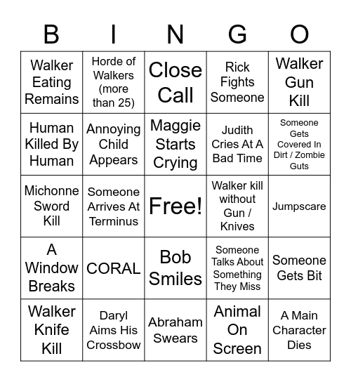 TWD Season 4 Bingo Card