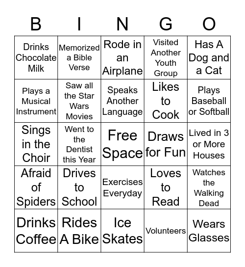 Teen Bingo Card