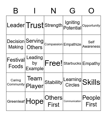 Servant Leadership Bingo Card