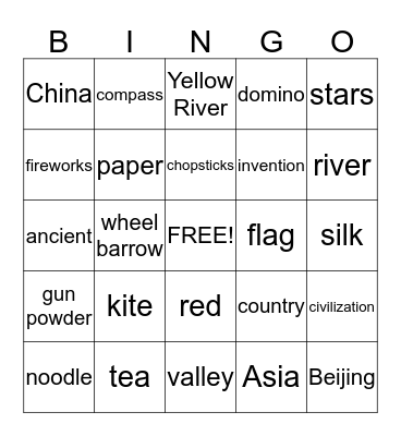 Chinese Inventions Bingo Card