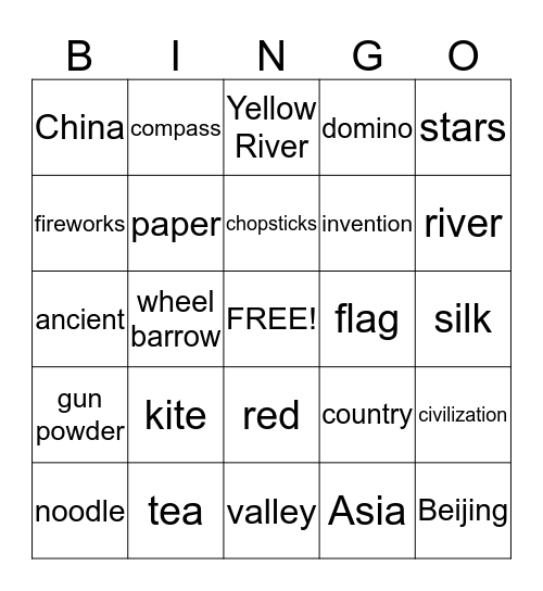 Chinese Inventions Bingo Card
