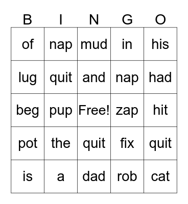 Fundations - Unit 1 Bingo Card