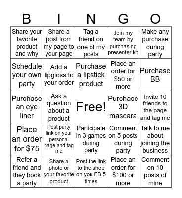 Younique Bingo Card