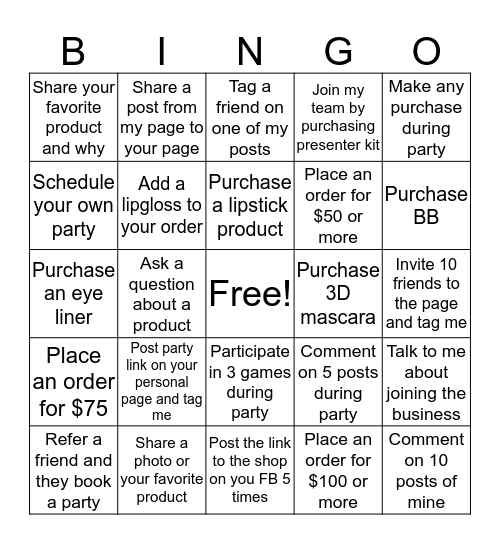 Younique Bingo Card