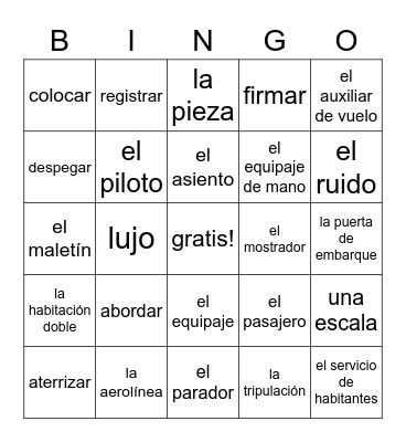 Español 2 Unidad 8 Vocabulario Leccion B Bingo Card