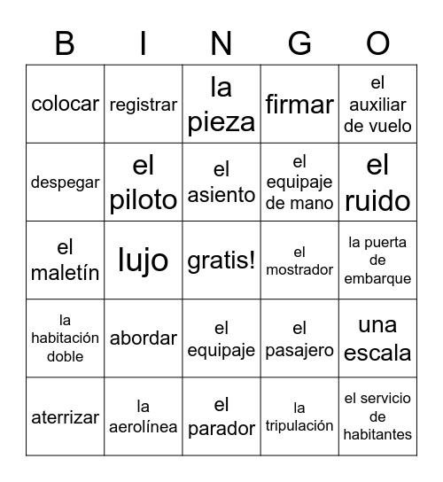 Español 2 Unidad 8 Vocabulario Leccion B Bingo Card