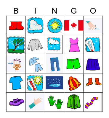 CLOTHES AND WEATHER Bingo Card