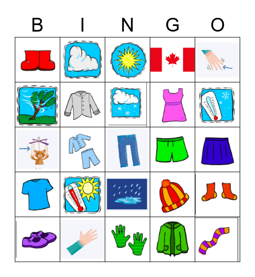 CLOTHES AND WEATHER Bingo Card