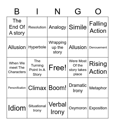 Plot/Figurative language Bingo Card