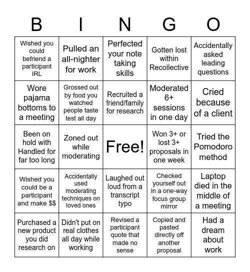 Qualitative BINGO Card