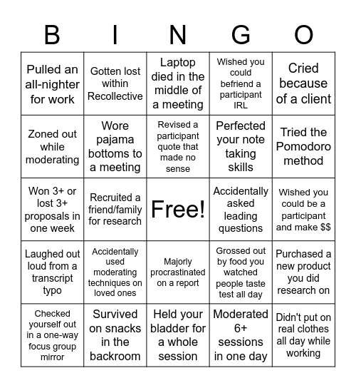 Qualitative BINGO Card