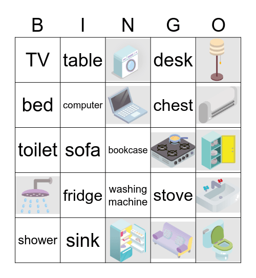 Household Items Bingo Card Bingo Card