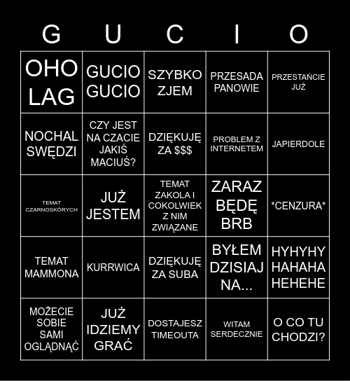 TYPOWY STREAM U GUCIA Bingo Card