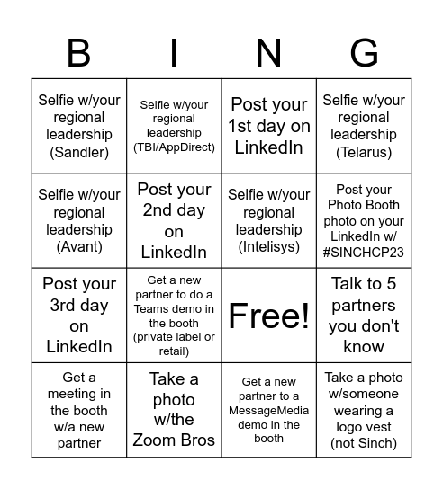 Channel Partners Bingo Card