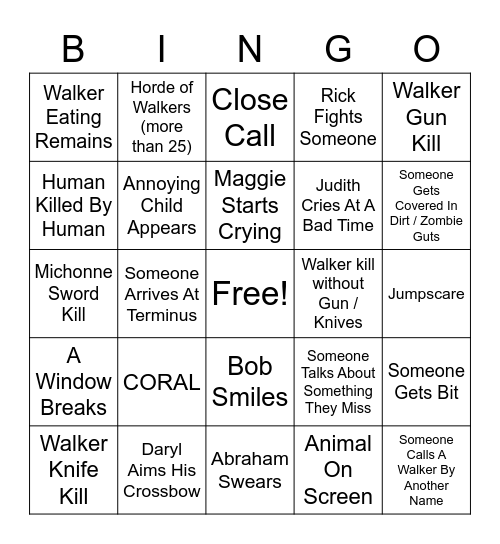 TWD Season 4 Bingo Card