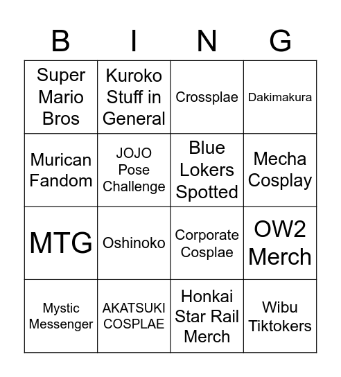 COMIFURO Bingo Card