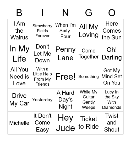 *Beatles Bingo Card